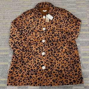 NWT J. Jill Tumbled Corduroy Jacket Sz XL Brown Leopard Animal Print Shacket